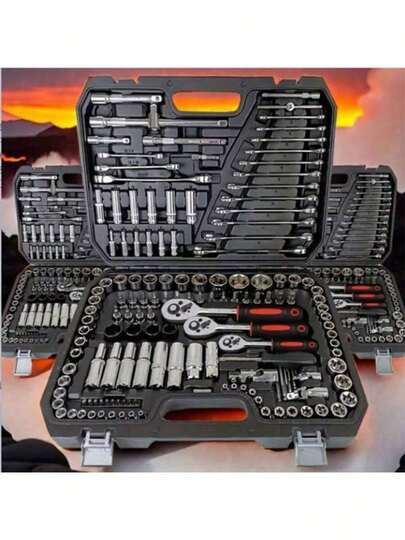 46pcs Wrench Tool Kit, Integrated Solution For Outdoor Emergency Car Repair Toolbox, Suitable For Repairing Cars, Bicycles And Motorcycles, Also Includes A Multifunctional Combination Manual Tool Kit Wrench Set, No Battery Required, With 1/4" Drive Ratchet Wrench, Metric Sockets, Quick Release Mechanism - Professional Hand Tool Set For Automotive Repair And DIY, No Assembly Required, Non-Power