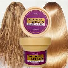 MELAO Kollagen Keratin Hårinpackning - Djupreparation för skadat hår - Ger djupgående näring, jämnar ut frissighet, stärker och återfuktar för silkeslent glansigt hår - Gul - Visa 3