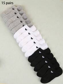 15 Pairs Unisex Heart Pattern Breathable Low-Cut Socks, Fashion Versatile Casual Socks, Invisible Socks, Moisture-Wicking Minimalist Style, Suitable For All Seasons And Occasions - Multicolor - View 1