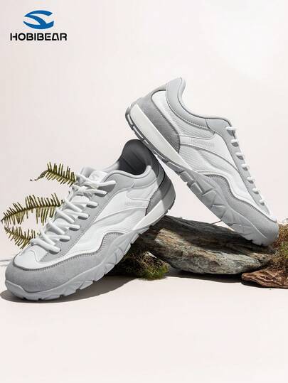 HOBIBEAR New Men's Sneakers Retro Lace-Up Wide Fit Casual Shoes, Versatile Solid Color Outdoor Sports Gym Commute