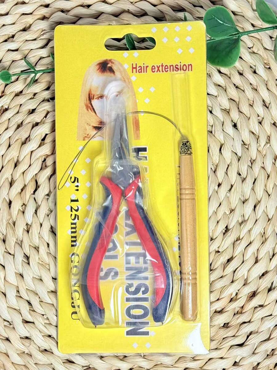 2件套接发工具套装 - 接发钳、拉环钩、不锈钢镊子、不锈钢尖嘴钳、钢丝钩、美发造型工具