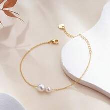 Pearl Bracelets For Women 14K Gold Plated Pearl Bracelet Dainty Pearls Gold Link Chain Bracelets Waterproof Jewelry Birthday Gifts For Women - Kiểu 1 - Xem 8