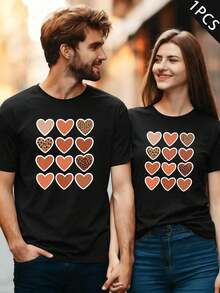 Maglietta Partner con stampa a cuore, materiale di alta qualità, vestibilità comoda, casual, comoda, stampa grafica unica - UomoNero-1PC - Visualizzare 2