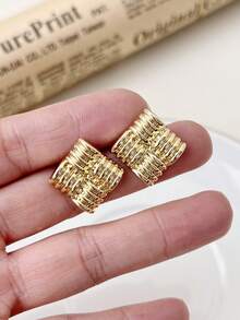 1pair Fashionable Minimalist Square Metal Stud Earrings For Women - Gold - View 5