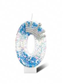 Ombre Blue Crystal Crown Numbered 0-9 Birthday Princess Theme Party Cake Decorative Candles - Blue - View 15