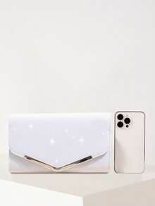 REMANLAND Embrague con forma de V brillante y de moda, bolso de hombro exquisito y único, bolso de sobre elegante y minimalista, adecuado para que las mujeres asistan a fiestas, bodas, galas y otras ocasiones, regalo perfecto para la mujer - Blanco - Ver 8