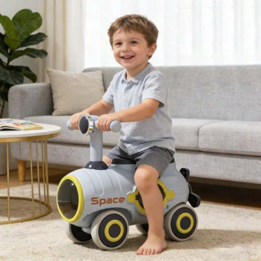 JCH-Bicicleta de Equilibrio para Niños de 1 año 3 Niños y Niñas Bicicleta Sin Pedales con Bloques de Construcción Luces LED y Música Juguete de Bicicleta para niños 12-36 Meses 53 * 47 * 28cm - Azul - Ver 1