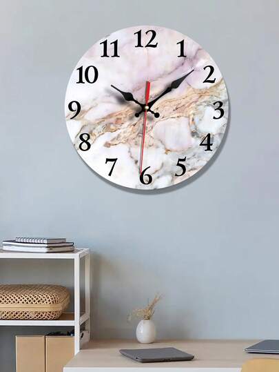 Mermer Desenli Ahşap Duvar Saati - Sessiz, Pille Çalışır, Ev, Ofis, Yatak Odası ve Okul Dekorasyonu İçin Uygundur - Piller Dahil Değildir