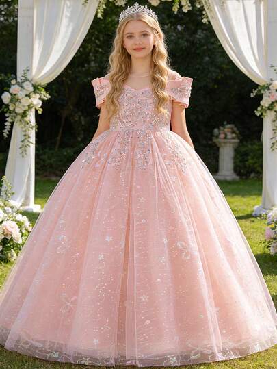 Vestido de dama de honor con lentejuelas para niñas preadolescentes, vestido de fiesta de boda, vestido de niña de las flores, vestido elegante para concurso de belleza, ceremonia de graduación, fiesta de cumpleaños de princesa