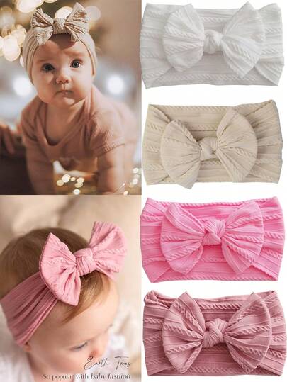 1/3/4 piezas Diadema de bebé de unicolor Arco Banda para el cabello de niños Elástico Nailon Turbante suave recién nacido Envoltura para la cabeza Accesorios para el cabello de niños