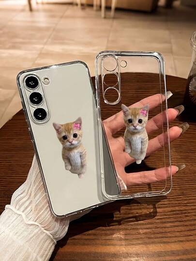 Cute Cat Straight Edge High Transparency Perforated Minimalist Anti-Drop Thick Phone Protective Case, Compatible With Iphone 17/17 Pro/17 Pro Max/15/16 Pro Max XR /7/8 15 Pro Max/12 Pro Max/13 Pro Max/14 Pro Max 13 14 11 12p14 11p 12p XS.XR /78P.78GES2, Suitable For A13 4G A22 A21S A51 4G A52 S22 Ultra A33 5G, Suitable For Redmi 10 Redmi Note 11 4G Redmi 11 Lite A53 TPU A14 /A23/S23 Ultra S24 A14 A15 S23 A73 Redmi Phone Case