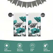 2pcs  Teal Grey Poppy Flower Kitchen Dish Towels - Modern Turquoise Floral Design, Durable Polyester, Machine Washable, Perfect For Baking, Cooking, And Bathroom Decor, Spring Summer Home Decoration, Kitchen Towels, Tea Towel, Turquoise Dish Cloth, Kitchen Towel For Drying Dish, Turquoise Flower Hand Towel, Kitchen Towel - Multicolor - View 6
