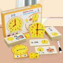 Wooden Early Education Clock Time Learning Set, Grade 1-2 Time Recognition Enlightenment Tool, Home Classroom Time Conversion Training Equipment, Cross-Border Compliant Set - Multicolor - View 8