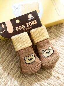 Calcetines antideslizantes para perros, calcetines de mascota de punto suave con diseño de oso, resistentes a arañazos y suciedad, adecuados para perros pequeños/medianos tanto en interiores como exteriores - Multicolor - Ver 12