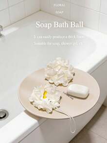 1pc 2-In-1 Expandable Bath Sponge With Soap Pouch Design & Exfoliating Texture, Large Double-Sided Soft Body Scrubber, Gentle Cleansing & Light Beige Smooth, Bathroom Accessory, Bath Tub Enhancer - Multicolor - View 5