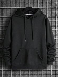 Hombres Capucha unicolor con cordón con bolsillo de canguro de hoODIE - Negro - Ver 7