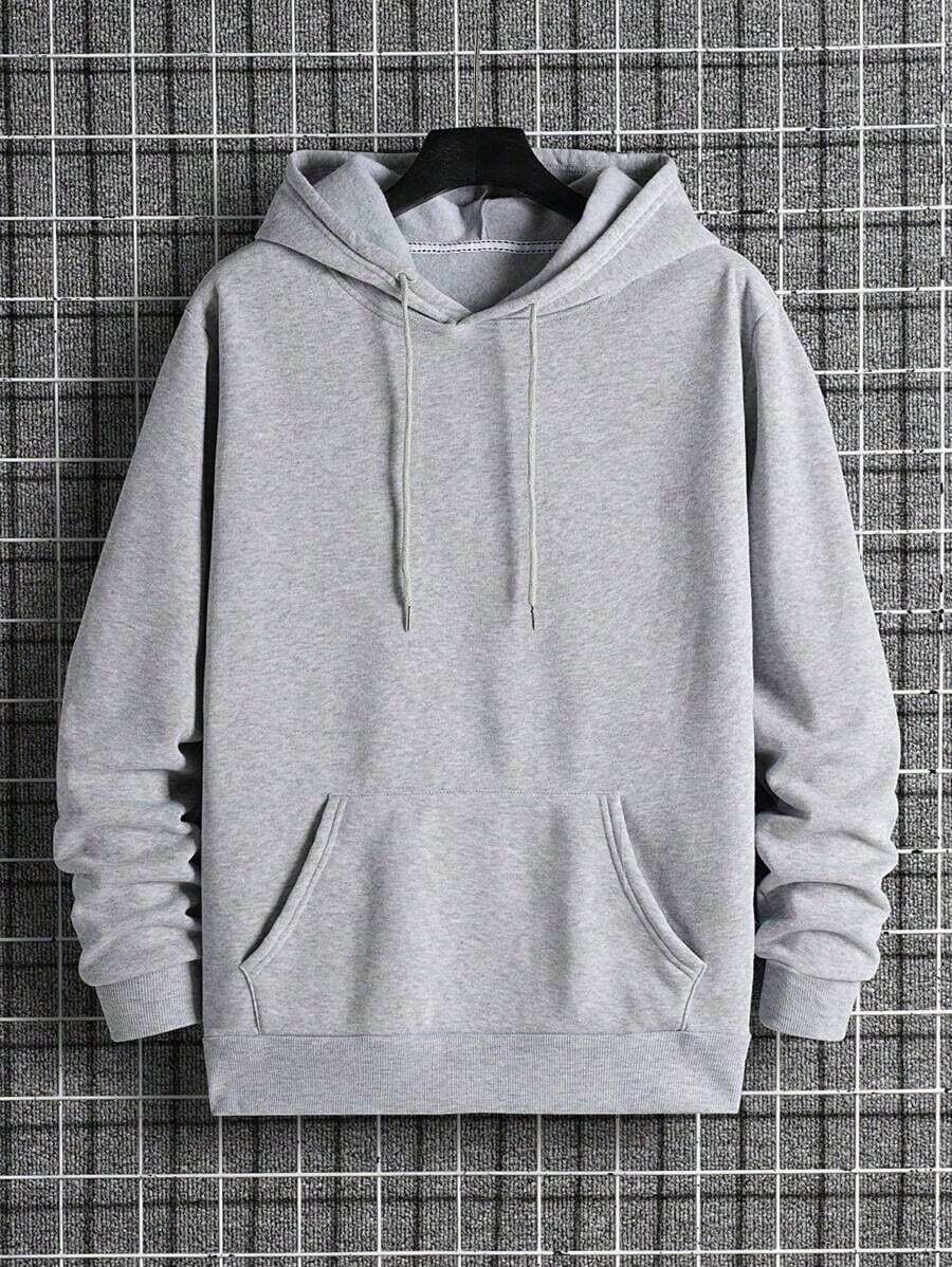 Men's Solid Color Drawstring Hoodie With Kangaroo Pocket By HoODIE - 灰色的 - 查看 1