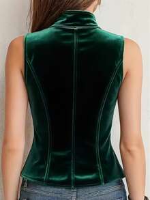 1 chiếc áo tank top không tay, cài khuy rỗng, màu trơn bằng nhung dành cho nữ, thích hợp cho kỳ nghỉ, công sở, nhà, hẹn hò, mọi mùa, đi nghỉ mát, hè. - màu xanh lá - Xem 3