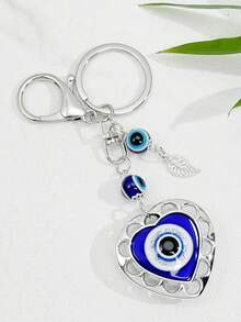 2-Sided Turkish Evil Eye Keychain - Butterfly / Elephant / Heart Pendant, Blue Beaded, Fashion Keyring Gift - Multicolor - View 5