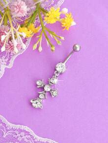 1pc Fashionable & Elegant Rhinestone Cross Navel Ring For Women - Multicolor - View 4
