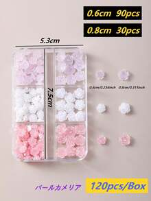 120片8mm+6mm极光山茶花玫瑰美甲装饰贴，透明/白色/黑色混合，3D立体设计，易于粘贴，适用于婚礼、假期、青春活动等场合，可用于美甲设计、珠宝制作、棺材形美甲、法式杏仁形美甲、短指甲和长指甲、椭圆形指甲、方形指甲、珠宝工艺、毕业帽设计、DIY手机壳等。美甲用品 - 彩色 - 查看 28