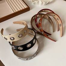 Personalized Wide Leather Headband, Punk Style, Minimalist Hollow Metal Headband, Pressure Hair Accessories And Headpieces, Hair Band, Hair Hoop - Multicolor - View 3