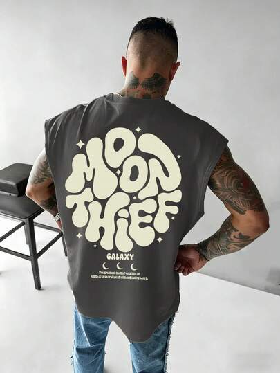  Zrgoth 男士休闲百搭 Moon Thief 英文标语印花背心，夏季款