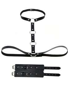 1/2/3pcs Women Sexy Lingerie Set Includes Bra, Garter Belt, Handcuffs & Ankle Cuffs, Role Play Costume Accessories