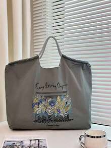 1 chiếc túi tote nylon dáng rộng, thêu hoa, nhẹ, có thể gấp gọn, dung tích lớn, dây đeo vai điều chỉnh được, thích hợp cho đi làm, đi biển, lễ hội, tiệc tùng. - Nhiều màu - Xem 12