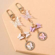 1 pieza Llavero de mujer con mariposa de acrílico y anillo redondo con rhinestones, elegante y de moda, gran regalo para mejores amigas