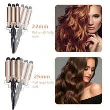 1pc 22mm 25mm Wavy Curling Iron, 3-Barrel Crimping Waver, Big Wave Curler, Slouchy Corn Curly Hair Styling Tool - Champagne - View 9