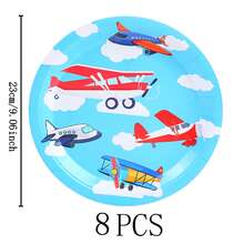 蓝天飞机一次性餐具套装，7/9英寸派对餐盘，一次性纸盘和纸杯，适用于节日、婚礼、订婚、生日、派对、庆祝活动 - 彩色 - 查看 6