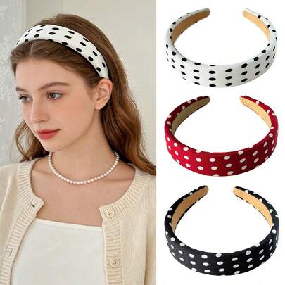 1pc French Sweet Polka Dot Sponge Headband - High Crown Fluffy Headband, Creates Fuller Hairstyles, Fashionable Polka Dot Hair Accessory, Versatile & Elegant Women's Hair Clip, Suitable For Daily Styling And Various Occasions, Available In Multiple Colors (White/Black/Red), Fashionable Hair Accessory, Ideal Fashion Hair Accessory For Stylish Women And Casual Outfits Hairband