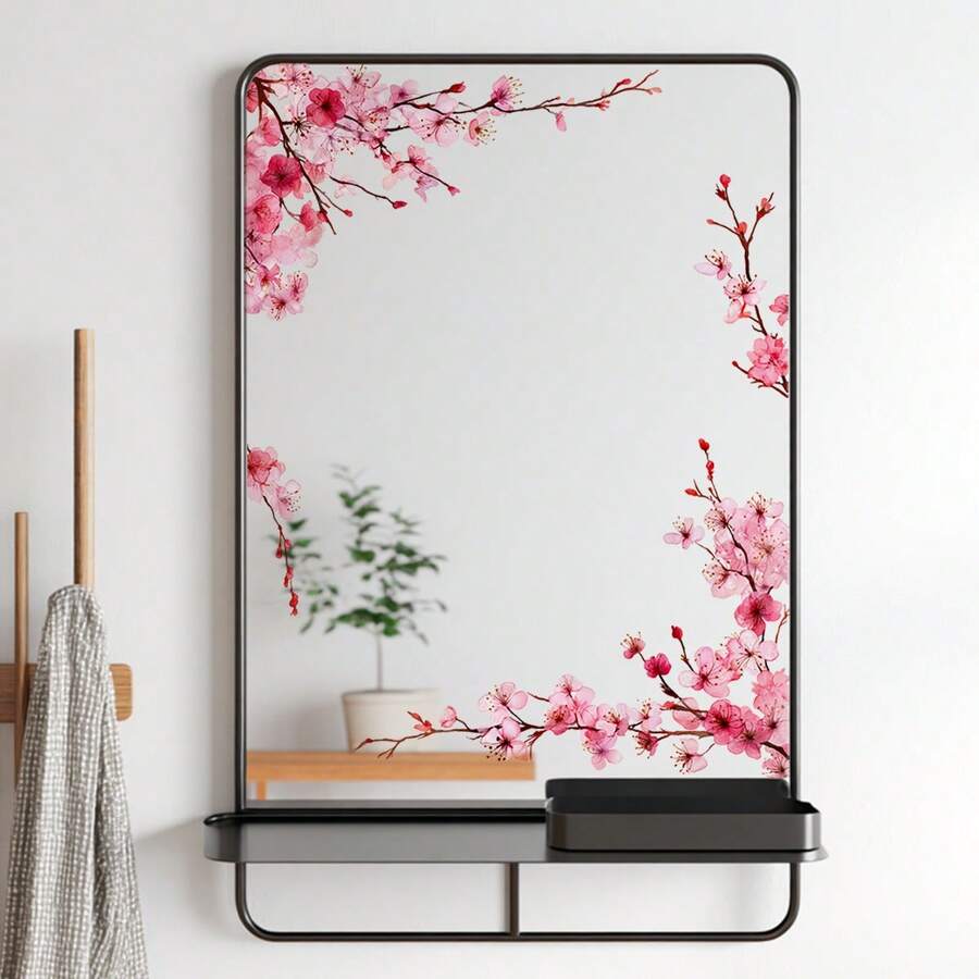 Hình dán gương hoa anh đào màu hồng trang nhã - Hình dán hoa màu nước, chất liệu PVC tự dính, có thể tháo rời, dùng để trang trí gương phòng tắm, phong cách trang trí nhà cửa phương Đông tinh tế. - Hồng - Xem 1