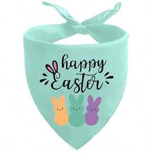复活节狗狗头巾，可爱兔子图案宠物围巾围兜，可水洗三角狗狗头巾套装，适合小型、中型、大型犬猫，春季节日小狗服装配饰（薄荷绿） - 綠色 - 查看 1