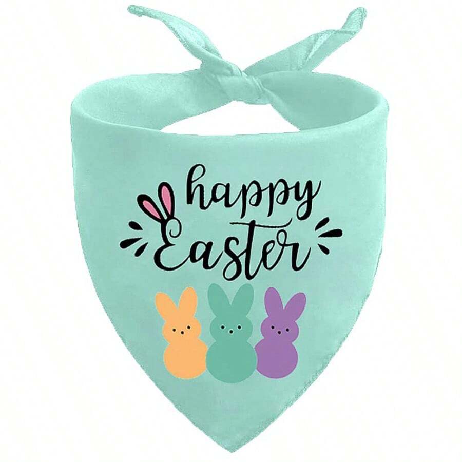 复活节狗狗头巾，可爱兔子图案宠物围巾围兜，可水洗三角狗狗头巾套装，适合小型、中型、大型犬猫，春季节日小狗服装配饰（薄荷绿） - 綠色 - 查看 1