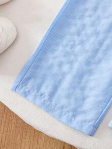 两件套男/女婴套装 | 浅蓝色无袖荷叶边上衣 + 柔软长裤 | 夏季透气休闲装 - 藍色 - 查看 3