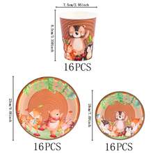 树桩动物造型一次性餐具套装，7/9英寸派对餐盘，一次性纸盘和纸杯，适用于节日、婚礼、订婚、生日、派对、庆典礼物及婚礼派对用品 - 彩色 - 查看 13