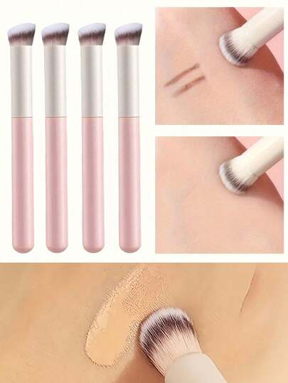 1 pieza Pincel corrector rosa 270S, pincel rosa para acné, pincel para cuenca del ojo, pincel de mezcla, herramienta de belleza profesional, pincel de maquillaje profesional 270 - Mini plano inclinado para corrector, mezcla y fijación - Adecuado para contorno de nariz y detalles debajo de los ojos - Cerdas sintéticas suaves para todo tipo de piel
