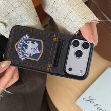 1pc Elegant Embroidered PU Leather Card Holder Phone Case Compatible With Apple 17 16 16e 15 14 Plus 13 12 11 Pro Max, Minimalist Protective Cover - Black 08 - View 5