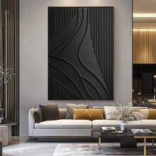 1 bucată de artă murală pe pânză cu linii abstracte negre texturate - decor de perete texturat minimalist, potrivit pentru dormitor, living sau hol, pictură murală pe pânză - Negru - Vizualizare 4