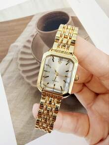 1 件女士休闲奢华简约方形石英表，适合日常佩戴 - 白色 - 查看 5