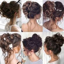 Moño de pelo negro con scrunchie, moño, moño desordenado, piezas de cabello, piezas de cabello despeinado, piezas de cabello para mujeres y niñas (negro natural) - #24 (rubio ceniza) - Ver 6