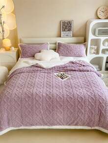 1件装经典菱形图案加厚双层毯，保暖舒适，可作沙发毯，适用于床、房间、客厅、卧室、办公室、露营等场合（紫色/咖啡色） - 淡紫色 - 查看 3