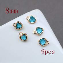 1个/9个心形吊坠，镶有水钻，可用于DIY手链、耳环、珠宝配饰