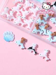 SANRIO 40片/套卡通美甲装饰，4种海洋、海豚、猫咪主题美甲水钻贴纸 - 彩色 - 查看 4