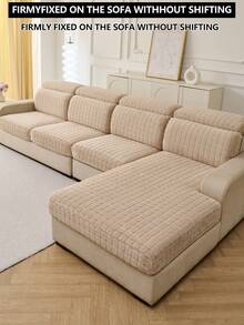 1pc All Season Stretch Plush Thickened Warm Sofa Cover, Non-Slip Full Coverage Sofa Seat Cushion, Soft Flannel Sofa Slipcover, Machine Washable, Pet Friendly, Fits For Bedroom, Office, Living Room, L-Shaped Sofa And 1/2/3/4 Seater - Khaki - View 7