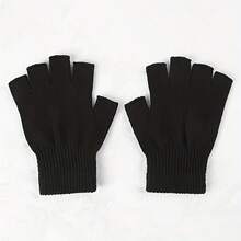 Black Half-Finger High Elastic Thin Student Writing Cold-Proof Fingerless Gloves - 黑色半指一雙 - 查看 6