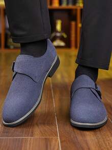Men's New Leather Shoes, Fashion Suede Pointed Toe Slip-On Casual Dress Shoes, Gentleman Style - Blue - View 4