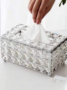 Luxury Crystal Paper Box, Rectangular Deluxe Tissue Box, Shiny Decorative Tissue Paper Holder, Suitable For Restaurant, Bathroom, Bedroom, Living Room, Desk, Vanity - Essential Home Decor & Storage - Silver - View 10